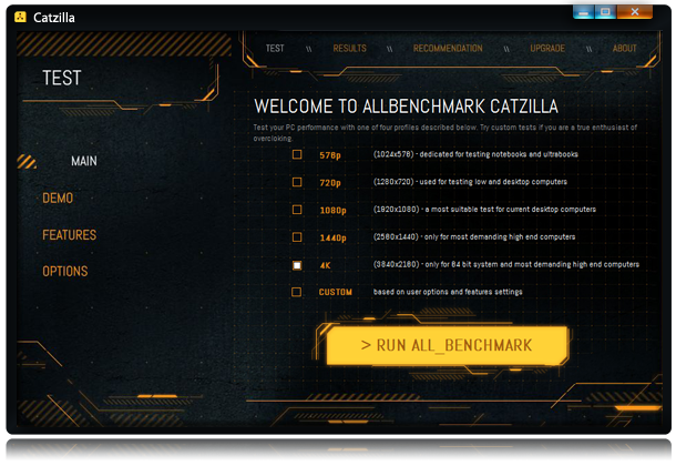 Catzilla - benchmark computer - dedicated resolutions